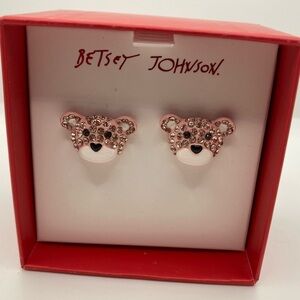 BETSEY JOHNSON Retired Christmas Collection Sparkly Pink Teddy Bear Earrings NWT